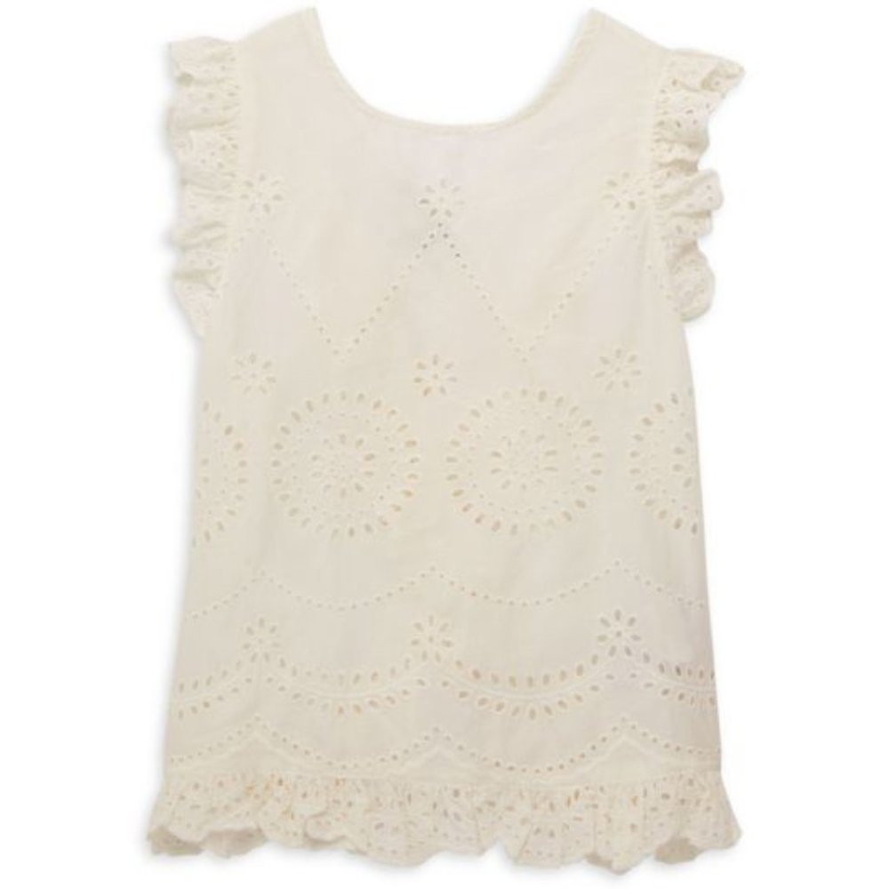 NEW Stella McCartney Kid Cream Embroidered Scallop Cut Out Tank Cross Back Top
